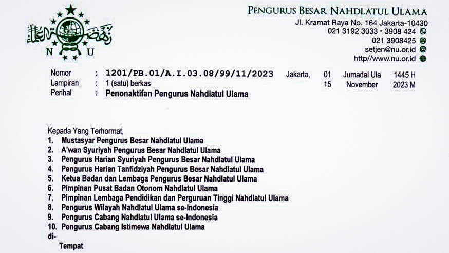 Pengurus NU yang Jadi Peserta Pemilu Dinonaktifkan