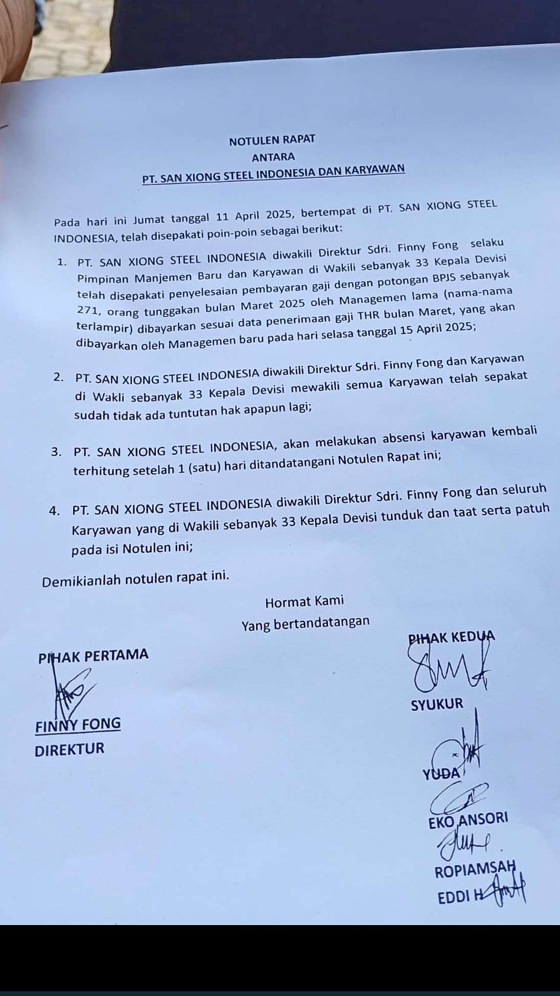 Buruh PT San Xiong Steel Indonesia Ancam Demo Besar-besaran