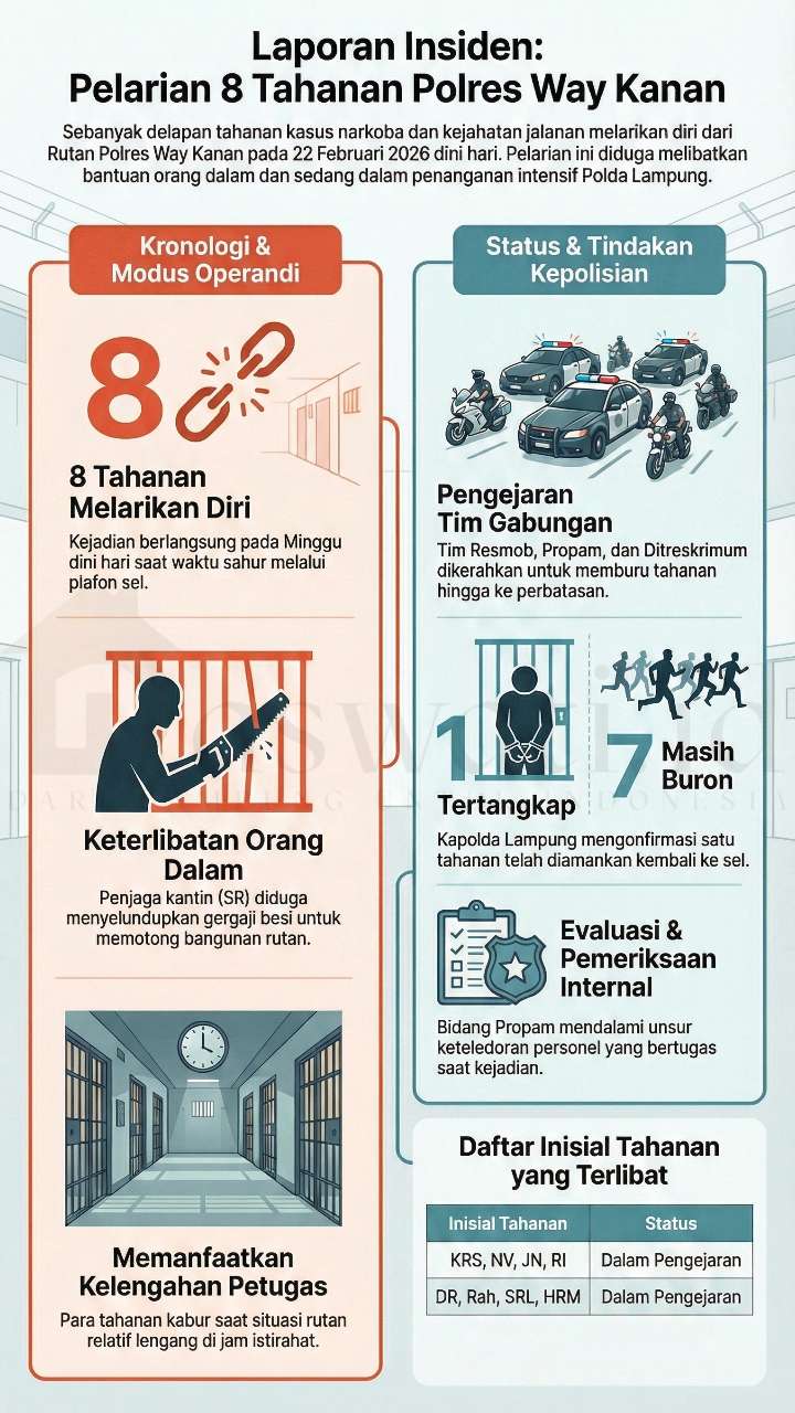 Gergaji Penjaga Kantin dan Bobolnya Plafon Sel Polres Way Kanan