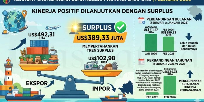 Neraca Dagang Lampung Surplus saat Impor Merosot Drastis