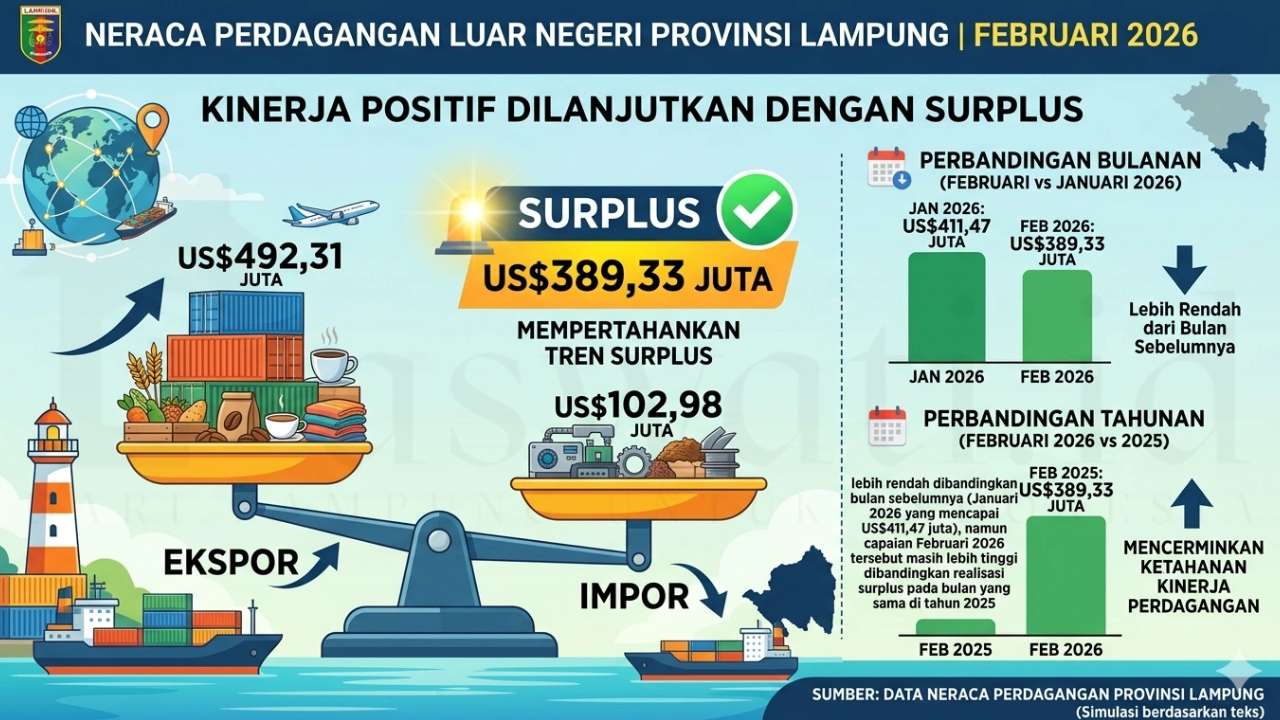 Neraca Dagang Lampung Surplus saat Impor Merosot Drastis