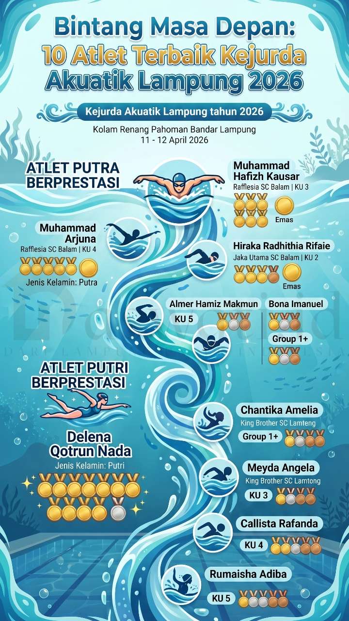 Ratu Kolam! Delena Qotrun Borong Emas di Kejurda Akuatik Lampung 2026